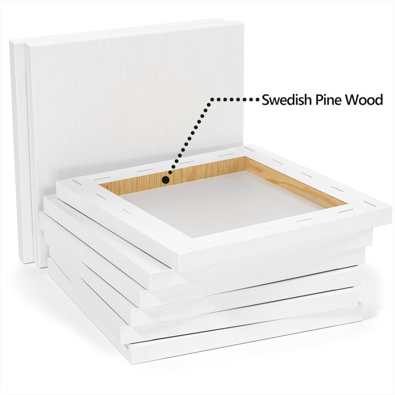 GOTIDEAL Stretched Canvases for Painting, 6x6"" Inch Set of 7, Primed White - 100% Cotton Blank Art Square Canvas Boards for Painting for Acrylic Pouring, Oil Paint Dry & Wet Art Media - Image 5